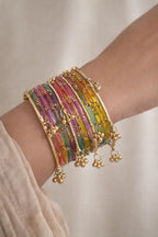 Viral Kashmiri Ghungroo Glass Bangle Set-1 dozen - Multi-Color (12 Simple 4 Ghungroo Bangles)