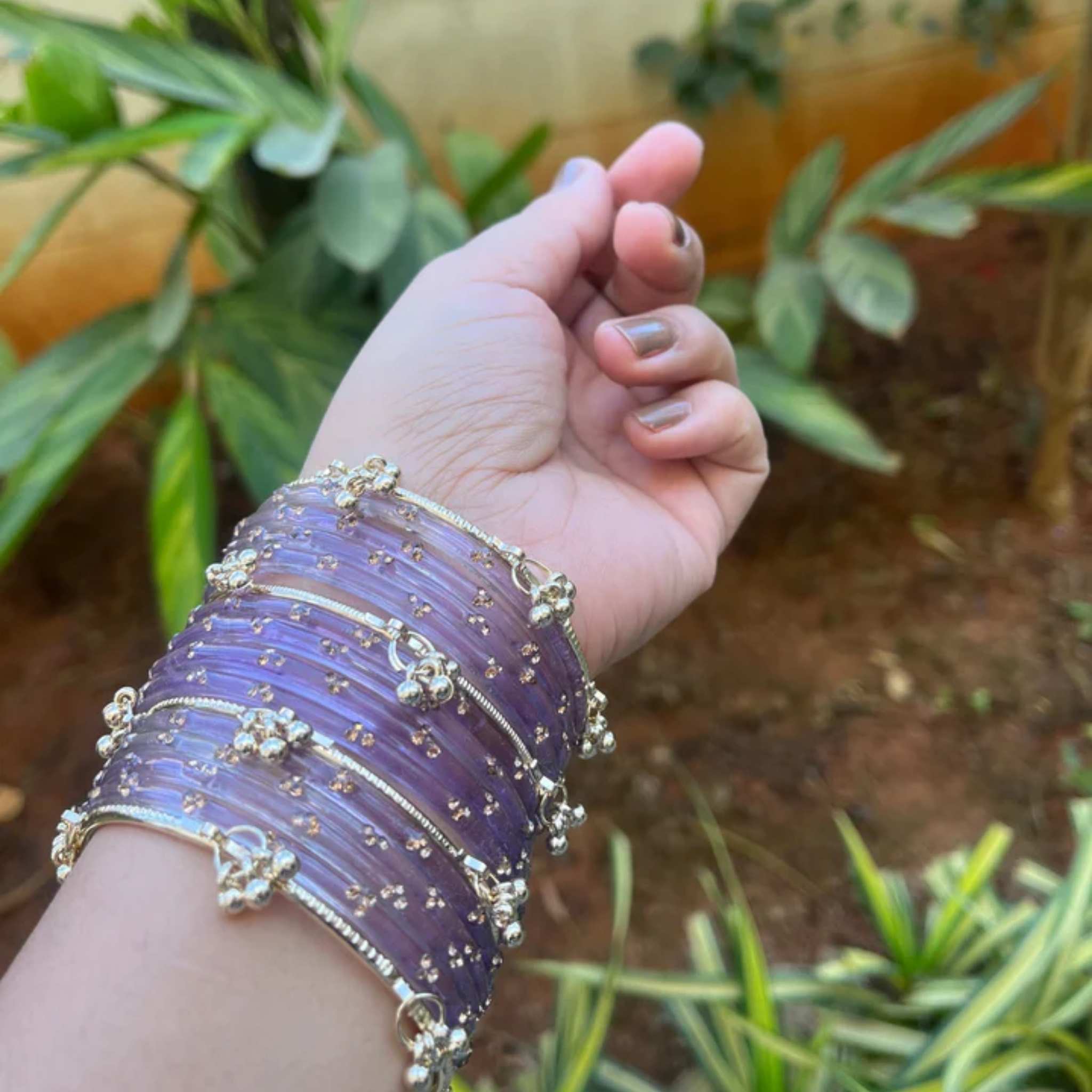 Viral Kashmiri Ghungroo Glass Bangle Set-1 dozen - Lilac (12 Simple 4 Ghungroo Bangles)