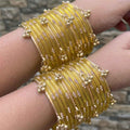 Viral Kashmiri Ghungroo Glass Bangle Set-1 dozen - Yellow (12 Simple 4 Ghungroo Bangles)