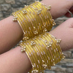 Viral Kashmiri Ghungroo Glass Bangle Set-1 dozen - Yellow (12 Simple 4 Ghungroo Bangles)