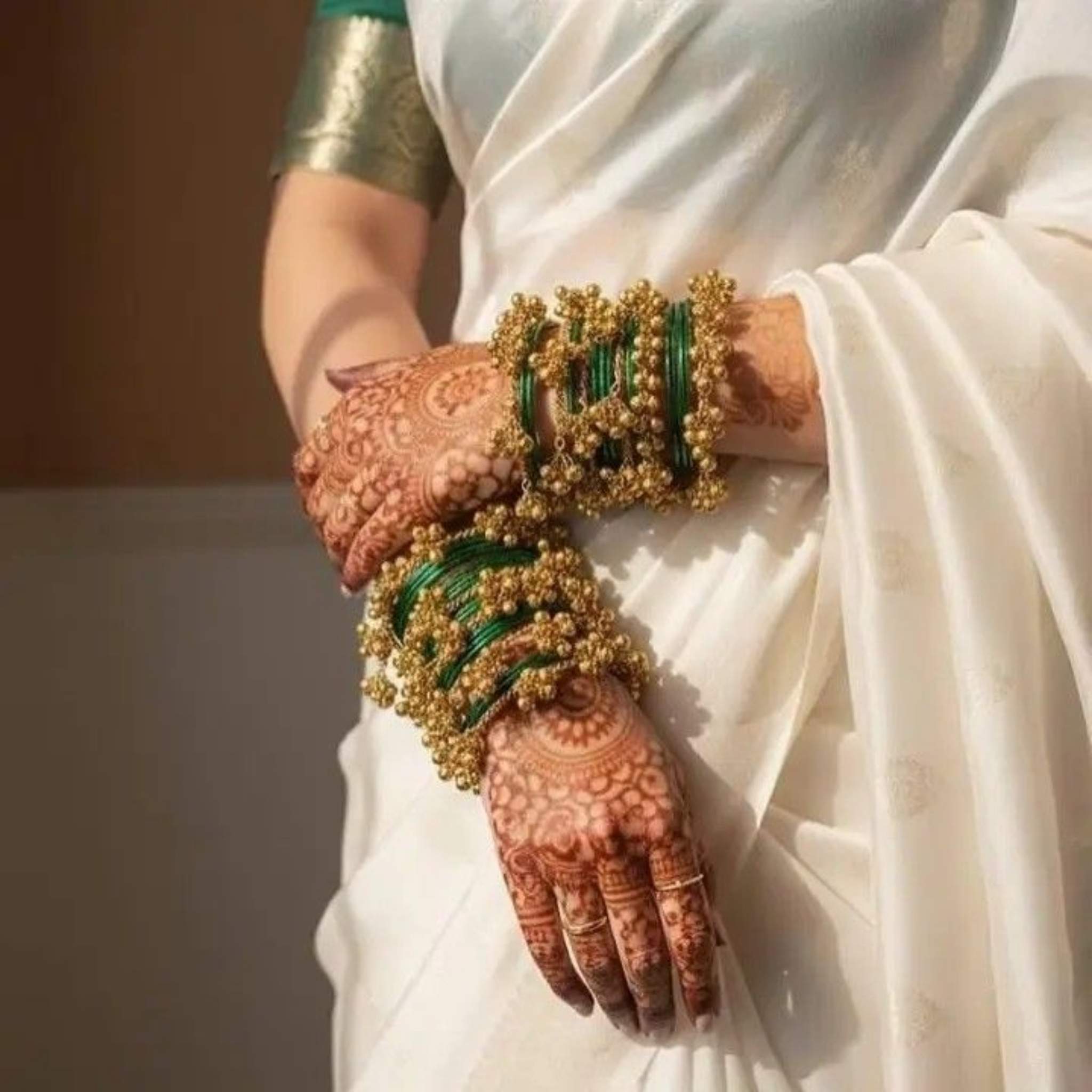 Viral Kashmiri Ghungroo Glass Bangle Set-1 dozen - Green (12 Simple 4 Ghungroo Bangles)