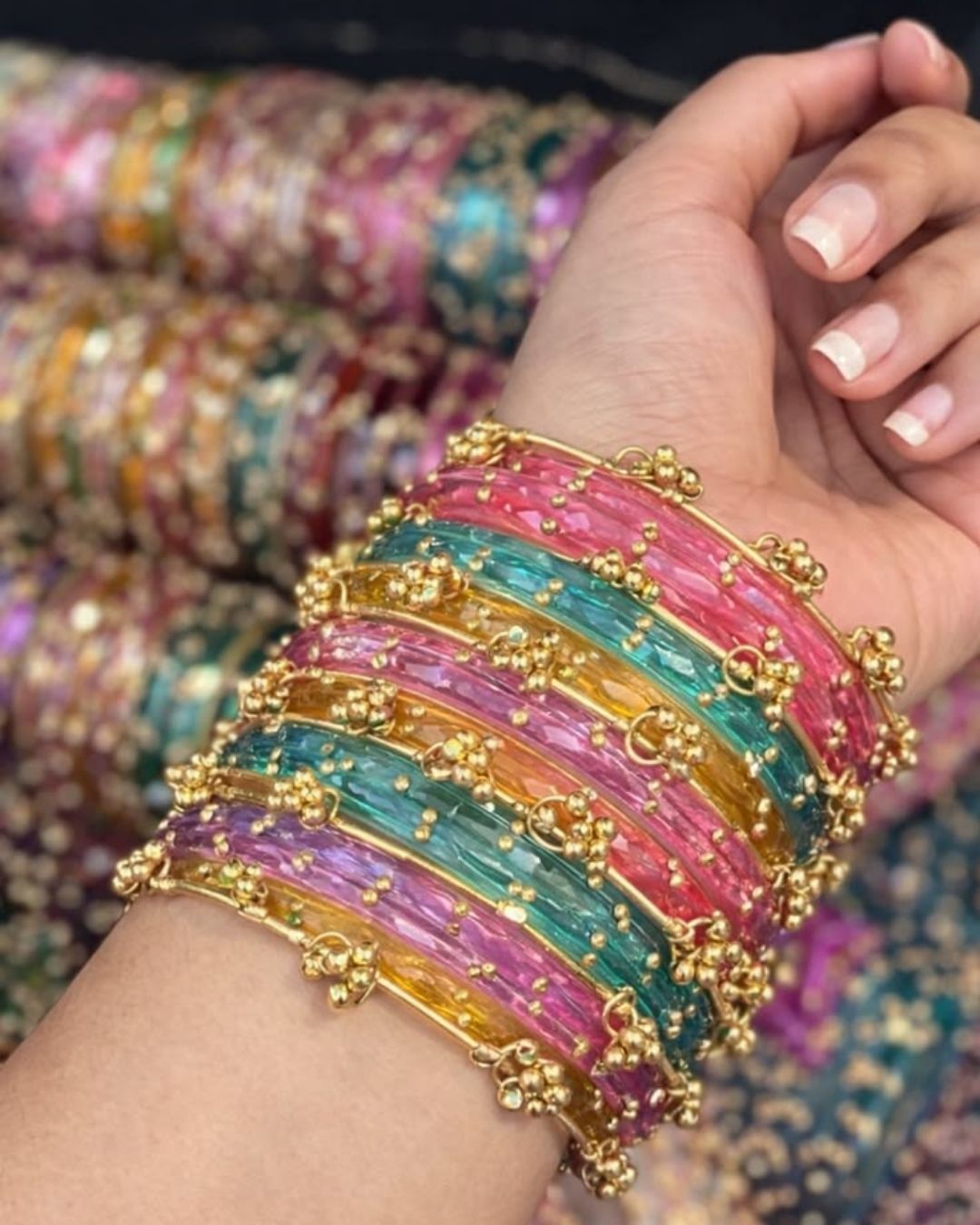 Viral Kashmiri Ghungroo Glass Bangle Set-1 dozen - Multi-Color (12 Simple 4 Ghungroo Bangles)