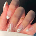 White French Glitter Stripes Oval Press on Nails