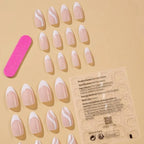 White French Glitter Stripes Oval Press on Nails