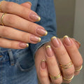 French Gold Chrome Edge Short Square Nude Press on Nails