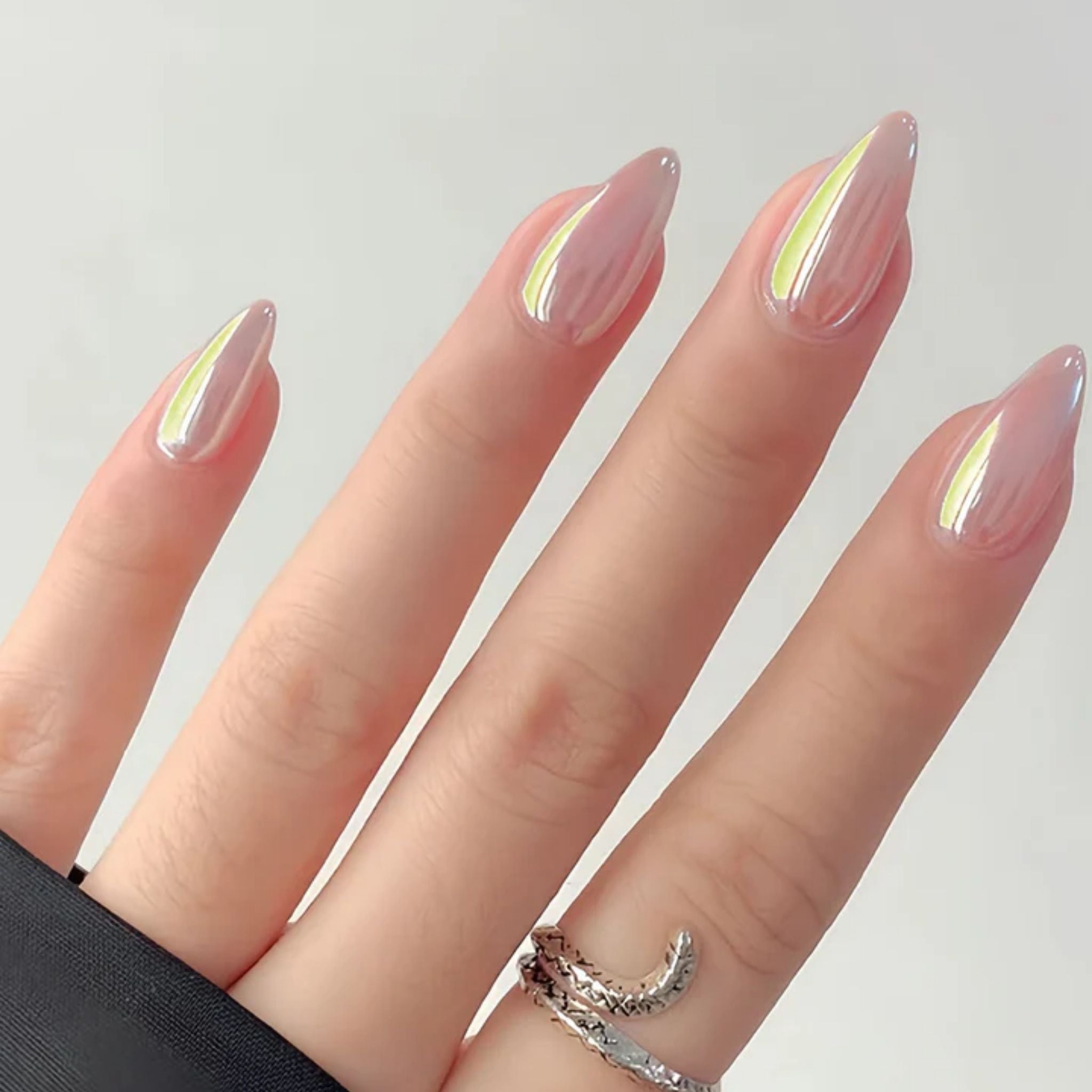 Pointed Almond Shape Mermaid Design with Aura effect Press on Nails