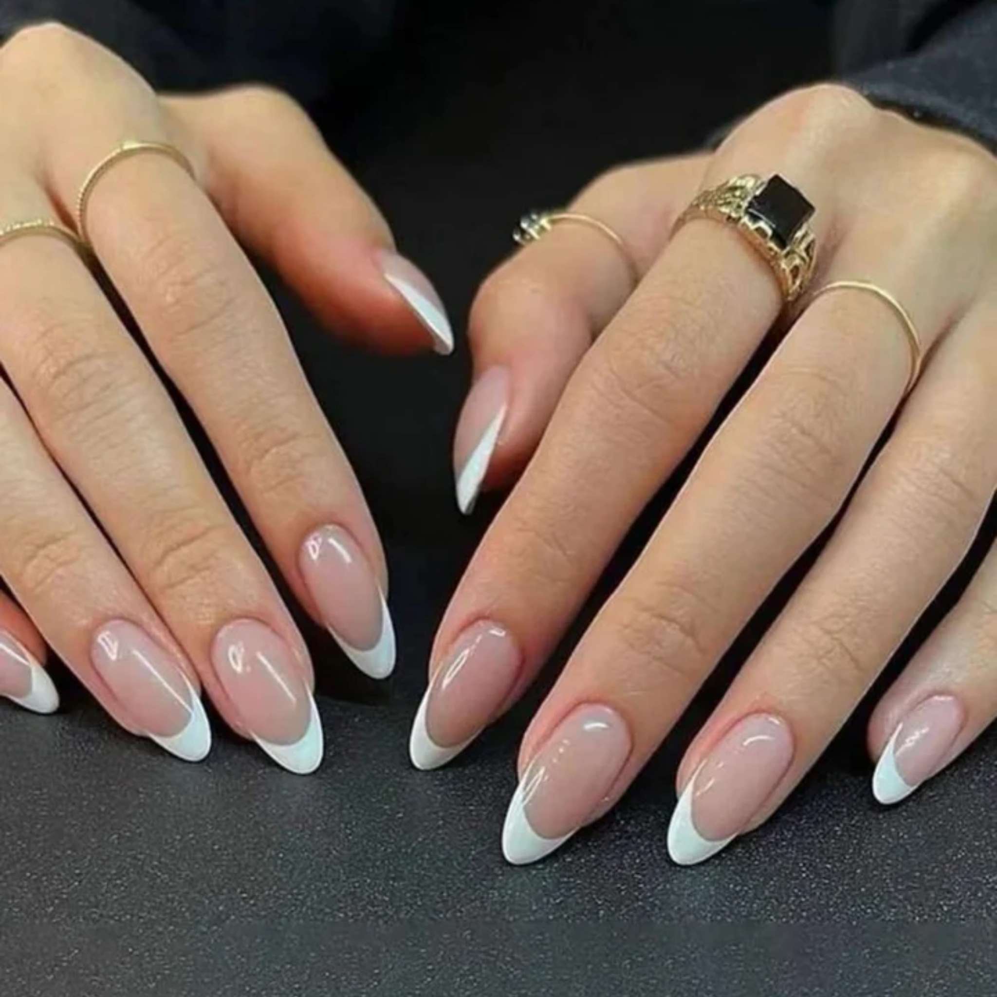 Minimalist white French glossy painted French Tip Press On Nails