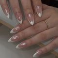 Minimalist white French glossy painted French Tip Press On Nails