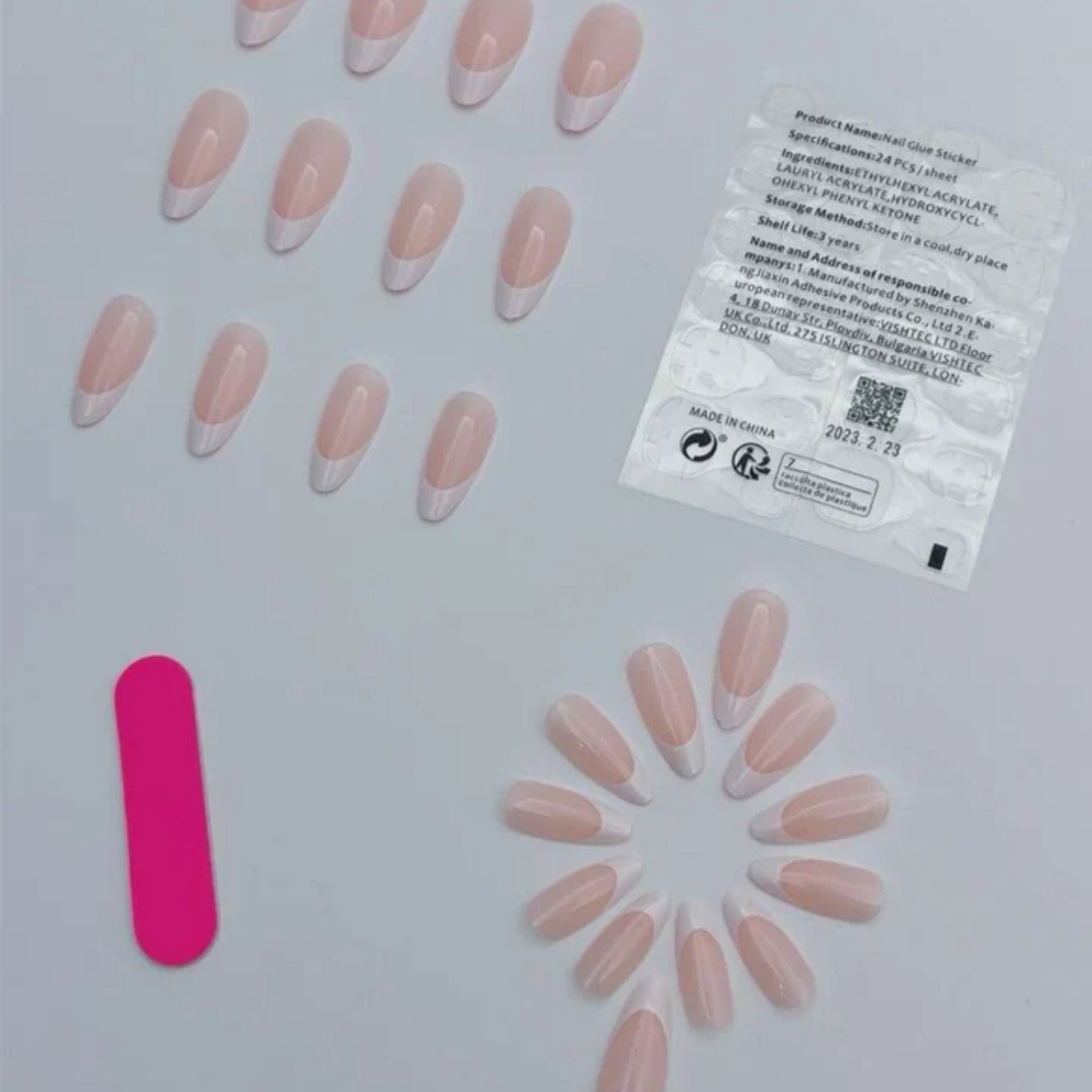 Minimalist white French glossy painted French Tip Press On Nails